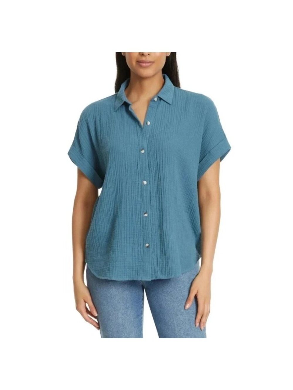 Jessica Simpson Gauze Women's XXL Blue Cotton Button-Up Shirt L1473